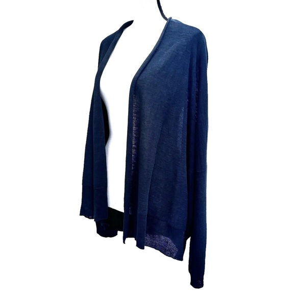 DKNY PURE BLACK KNIT LINEN OPEN CARDIGAN SHAWL COLLAR SWEATER - Picture 11 of 16